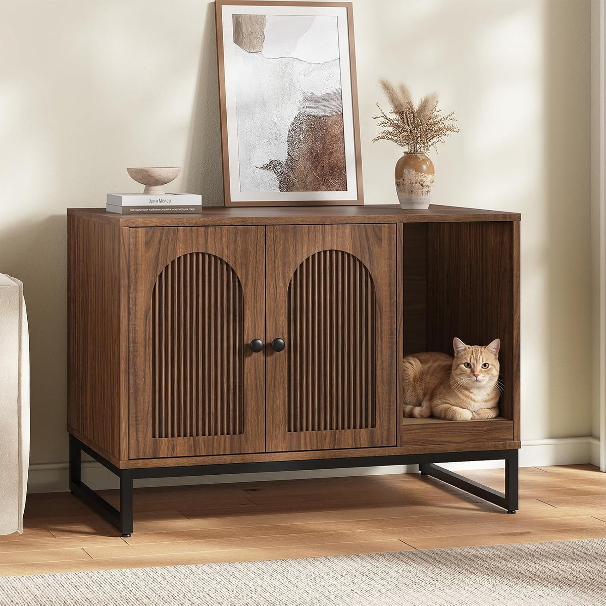 31.5" Cat Litter Box Enclosure, Hidden Litter Box with Scratch Pad