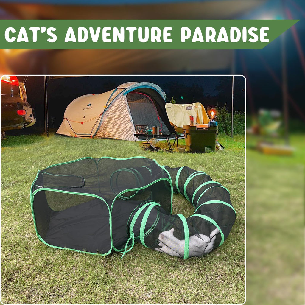 Pawtenda 2-in-1 Cat Tent & Enclosure Outdoor, Foldable Playpen with Tunnel