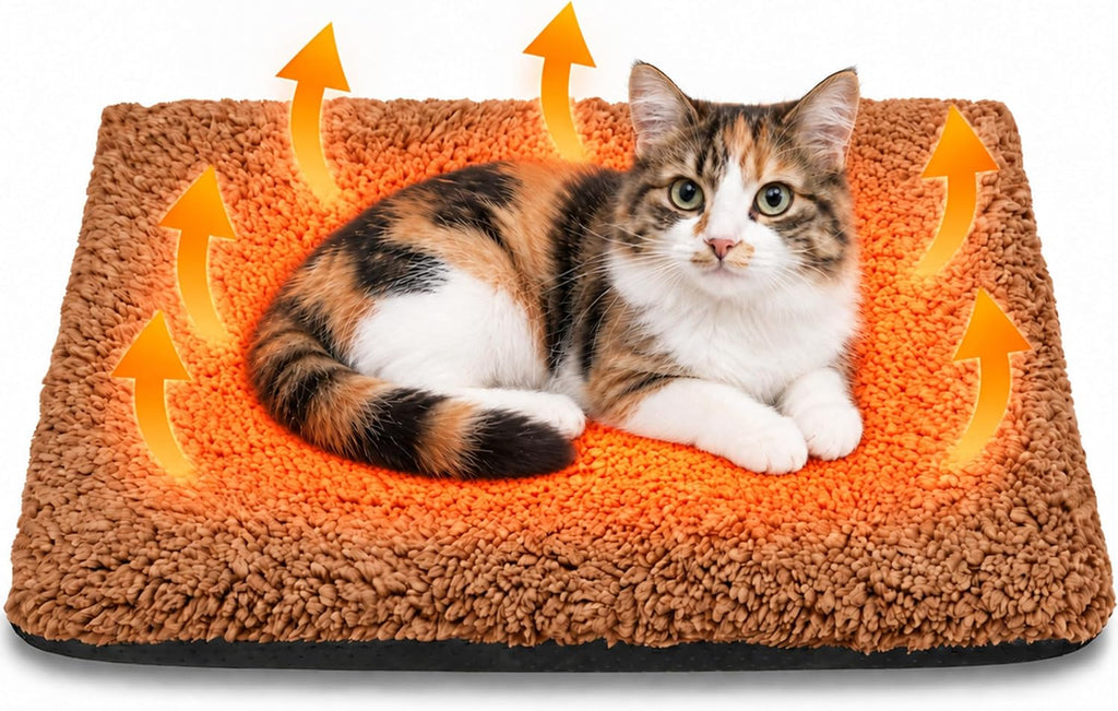 PatiencET Self Warming Cat Bed for Indoor Cats 14'' x 20'' - Cozy Fleece Heating Pad, Non-Electric Thermal Mat for Small