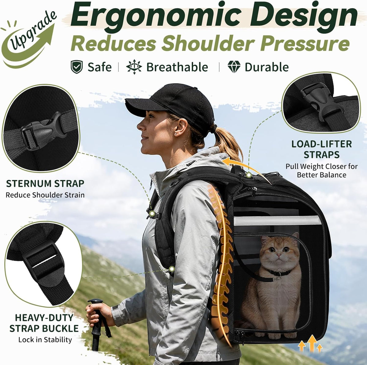 Apollo Walker Cat Carrier Backpack, Spacious, Stable and Breathable, Black