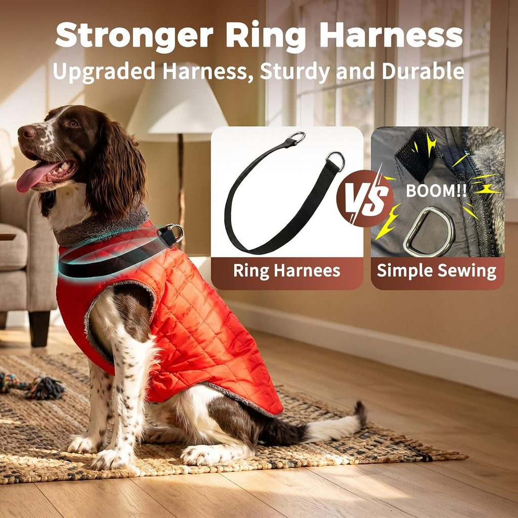 Fleece Dog Jacket for Small Dogs,Puppy Coat with Harness,Red S