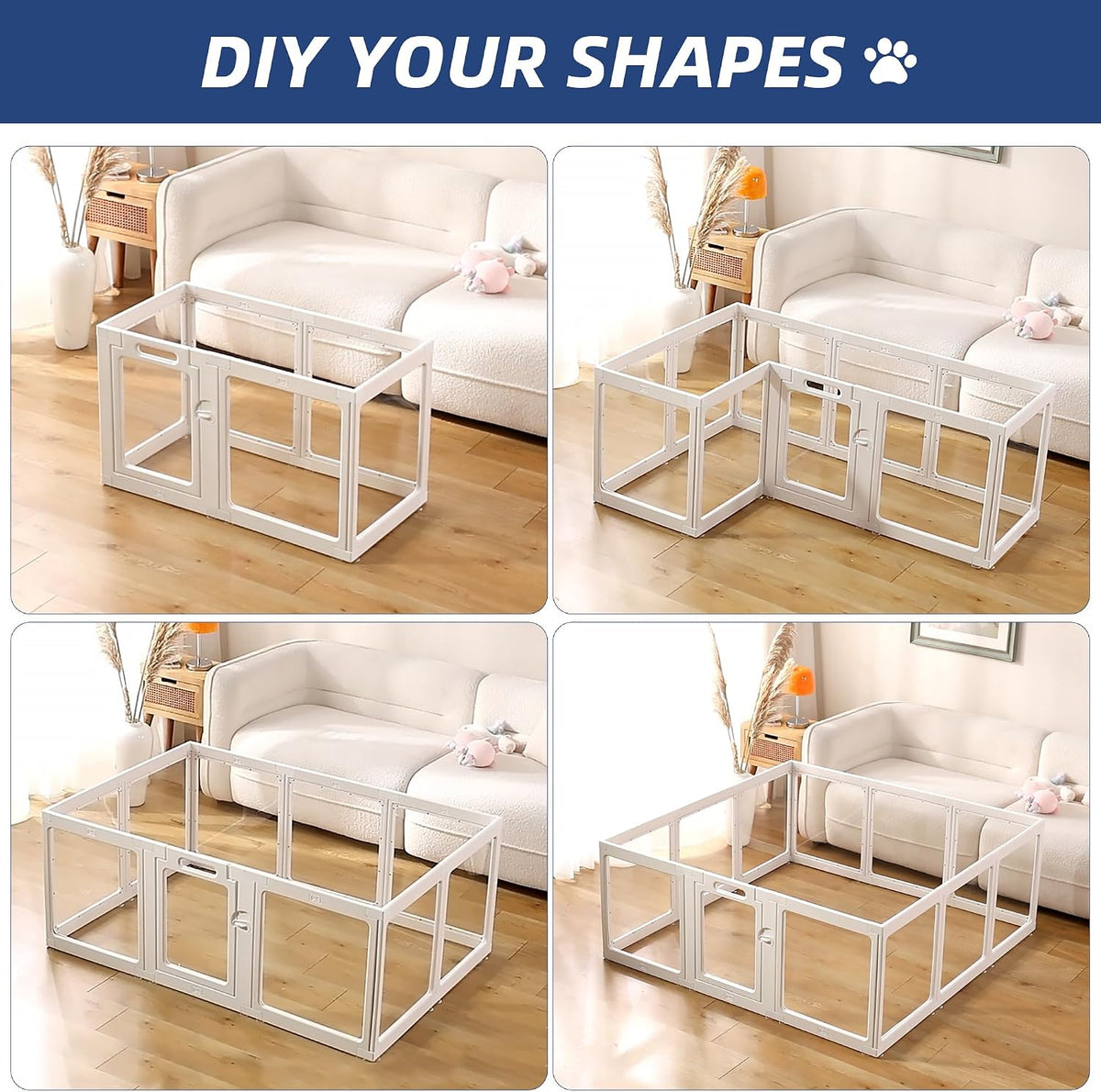 Clear Acrylic Dog Playpen Indoor Pet Pen, 24" H, White, 10 Panels