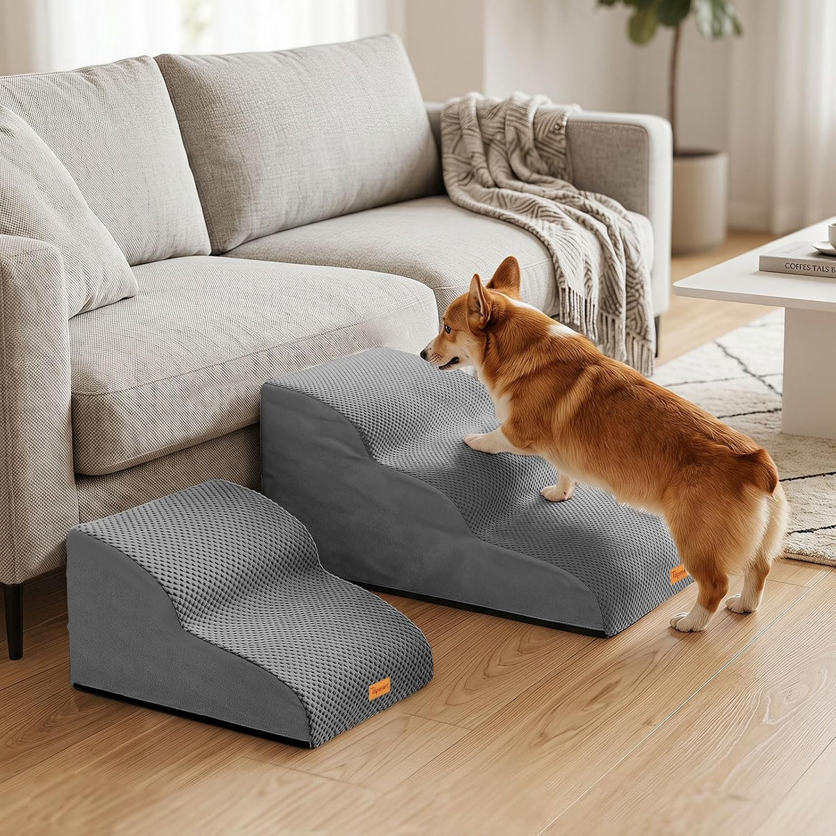 2-Step Dog Stairs for Small Dogs, Non-Slip Foam Pet Steps for Low Couch Bed