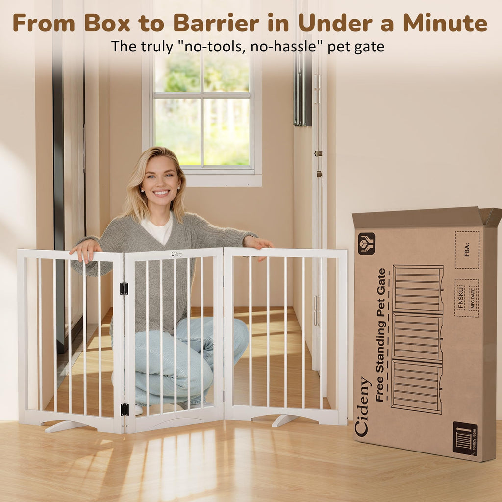 Cideny Free Standing Dog Gate Indoor, Foldable Dog Gate for Stairs Doorways