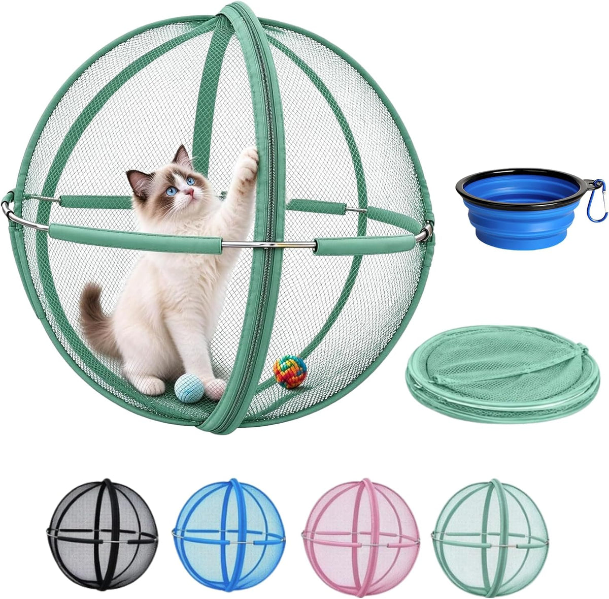 Outdoor Cat Playpen, 27-Inch Pop-Up Mesh Enclosure with Travel Bowl
