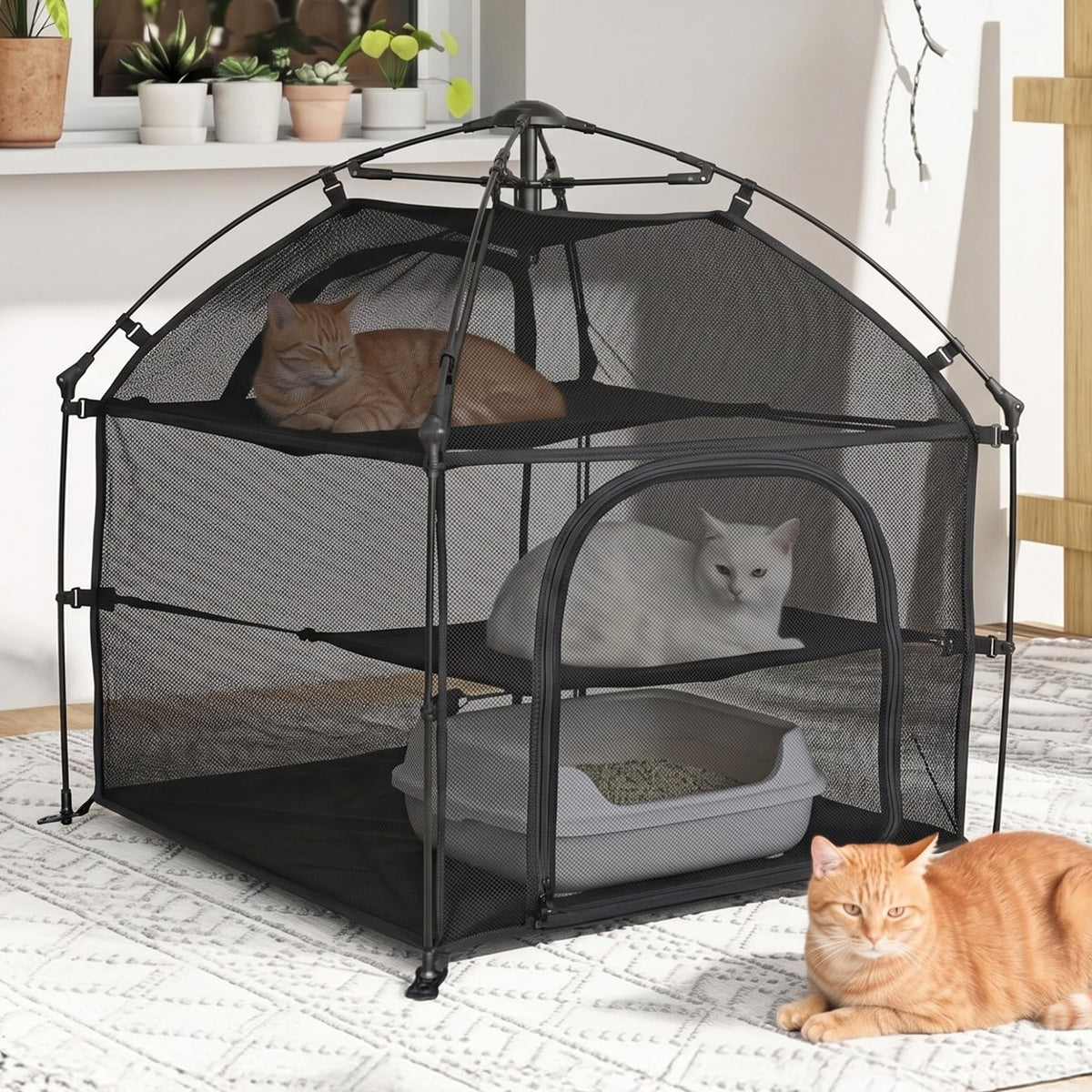 Catio Outdoor Cat Enclosure Pop up Cat Tower Tent(Square, L)