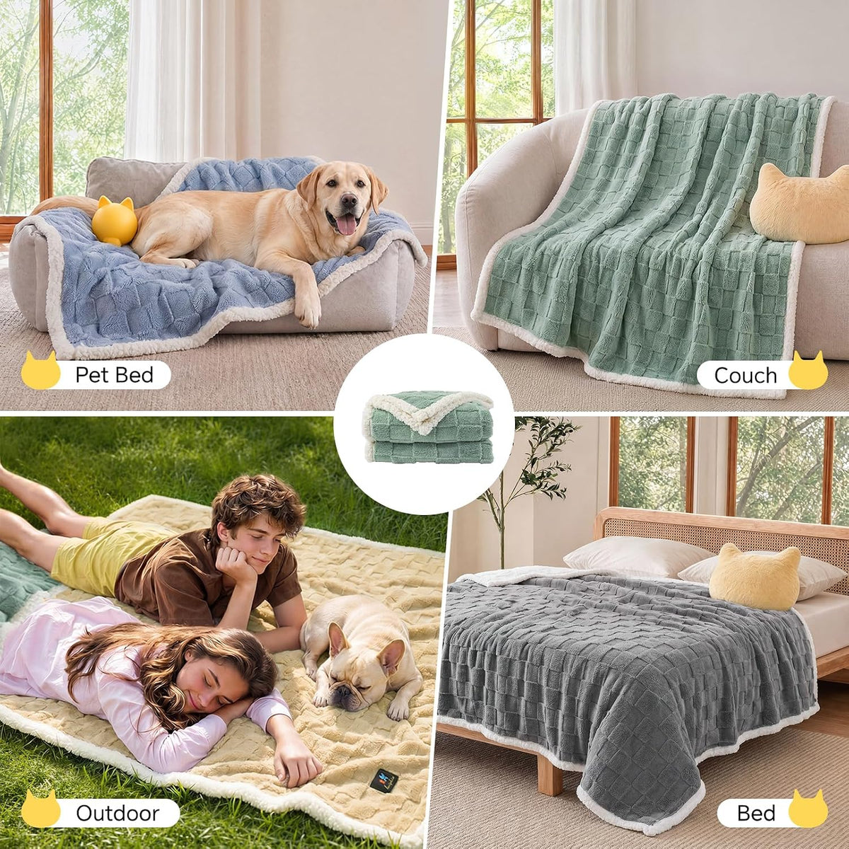 Luciphia Waterproof Dog Blanket, Reversible Fleece & Sherpa, Couch Cover