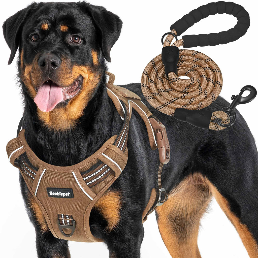 Beebiepet Tactical No Pull Dog Harness with Leash, Large, Brown