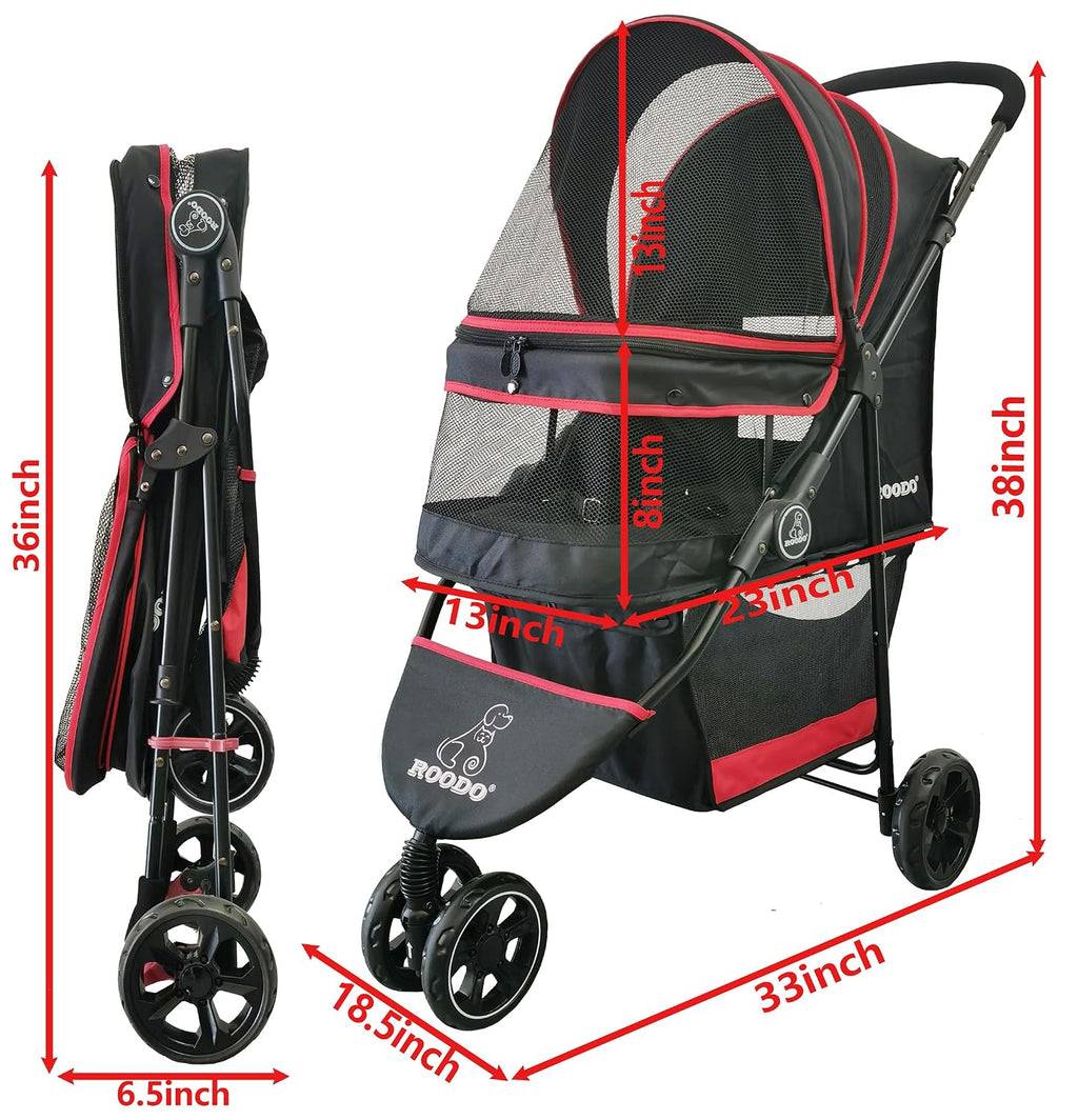 ROODO Escort 3 Wheel Dog Cat Pet Stroller for Small/Medium Dogs Cats Best Lightweight Foldable Portable Compact Jogger T
