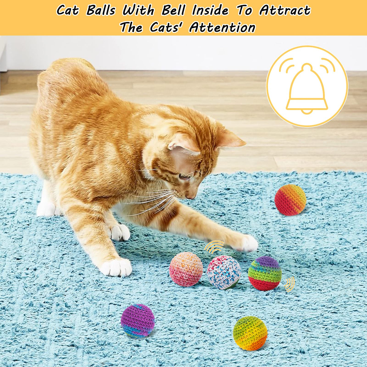 Retro Shaw Cat Toys Balls, 6Pcs Wool Yarn Balls with Bells for Indoor Cats