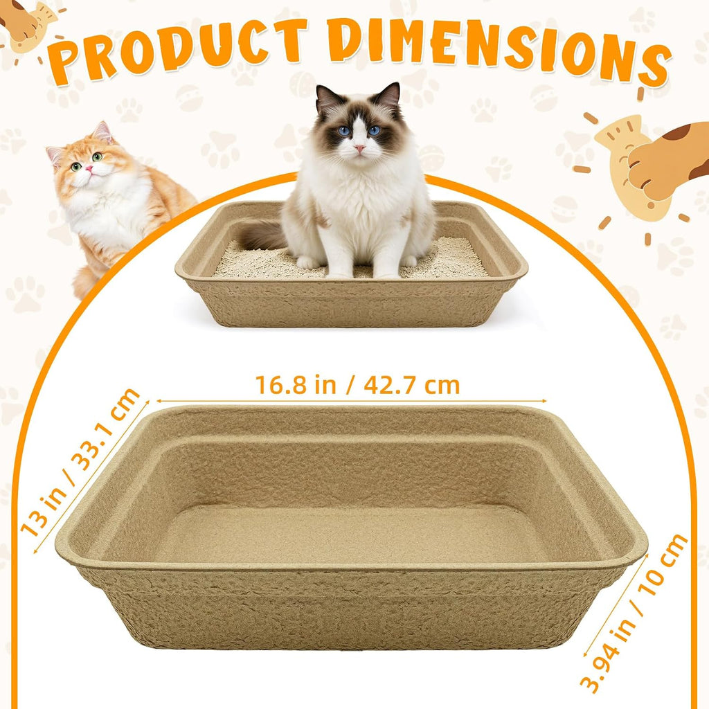 8 Pack Disposable Cat Litter Box, 17 x 13.2 x 4 Inch Large Kitty Litter Box Pans Paper Cat Litter Tray for Hamster, Guin