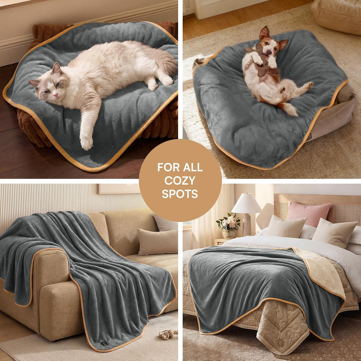 Luciphia Waterproof Pet Blanket, Washable Reversible Sherpa Fleece Throw