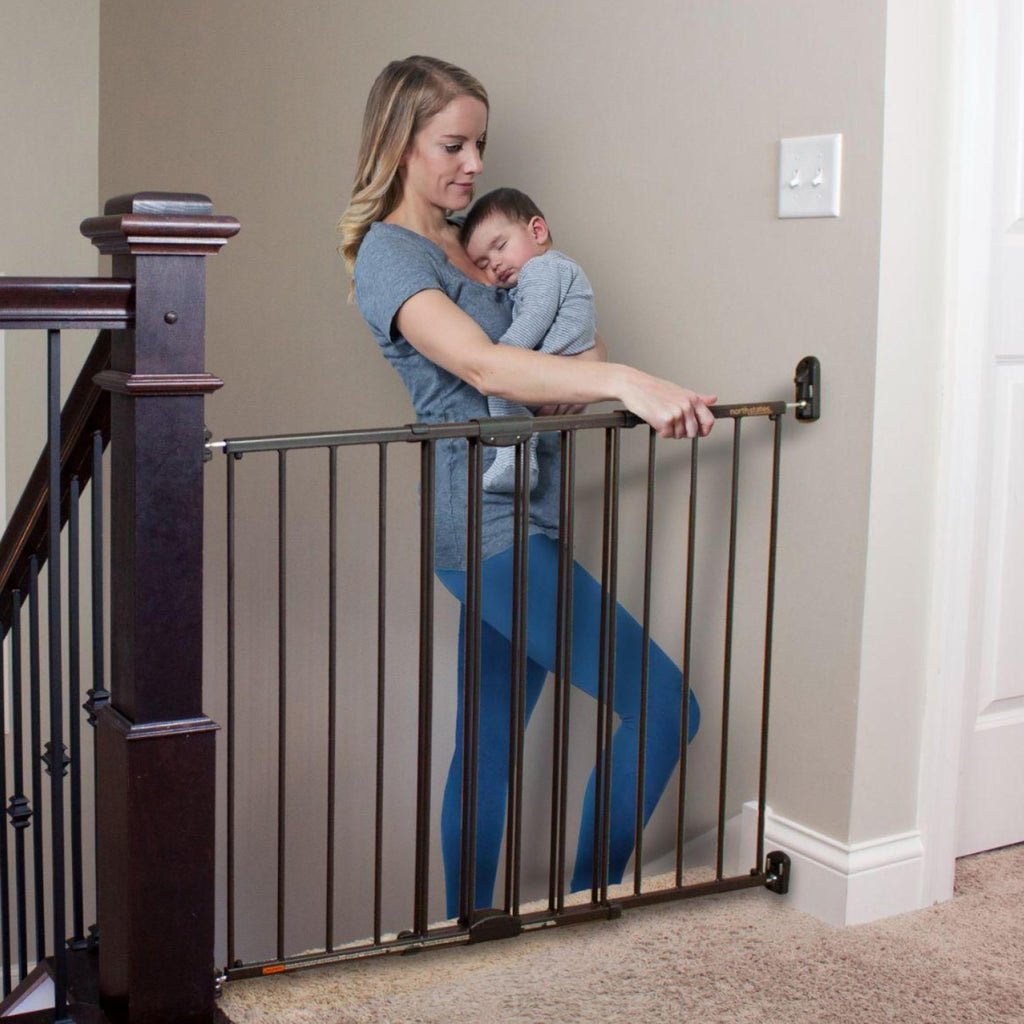 Toddleroo Easy Swing & Lock Baby Gate for Top of Stairs: 31" Tall, Bronze