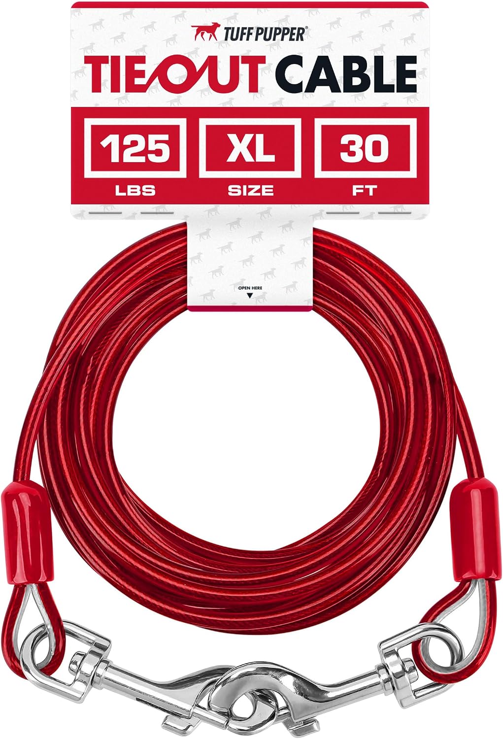 Tuff Pupper Dog Tie Out Cable, 100 ft Heavy Duty Lead for up to 125 lb Dogs