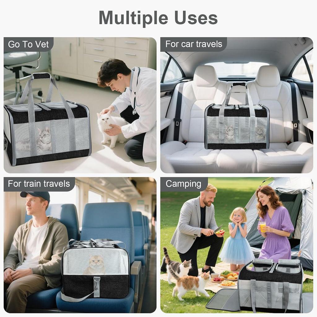 Soft-Sided Cat Carrier for 2 Cats, Gray, Breathable Mesh Design, Airline Approved Travel Bag for Small to Large Cats, Ex
