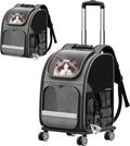 Rolling Cat Carrier Backpack with Wheels for Cats Small Dogs, Gray