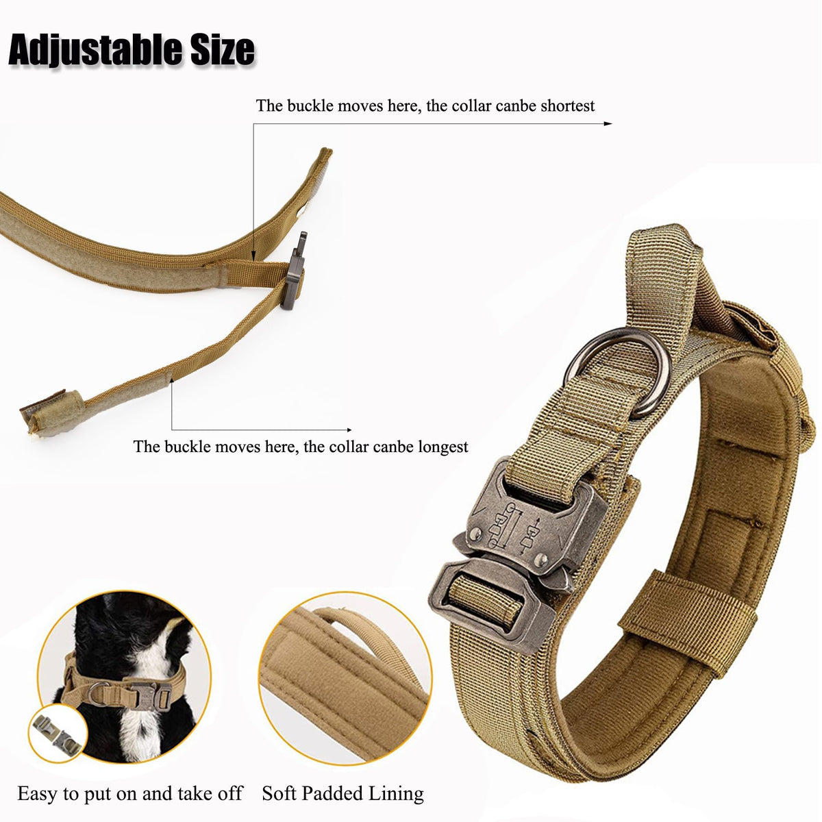 Tactical Dog Collar, Adjustable Military Training Nylon Pet Collar, Black L