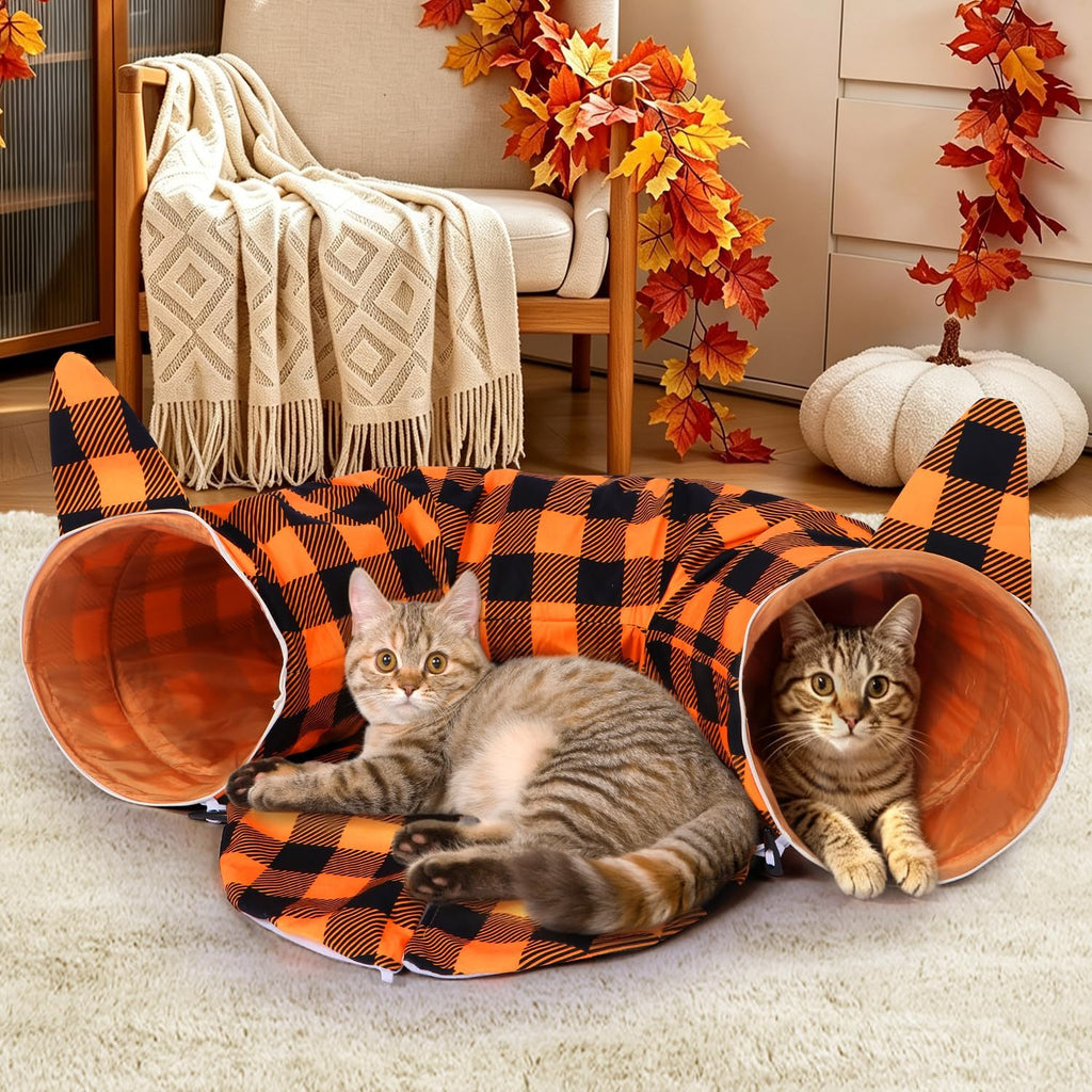 Thanksgiving Fall Cat Tunnel Bed, Cat Bed Cave Donut Tunnel for Indoor Cats