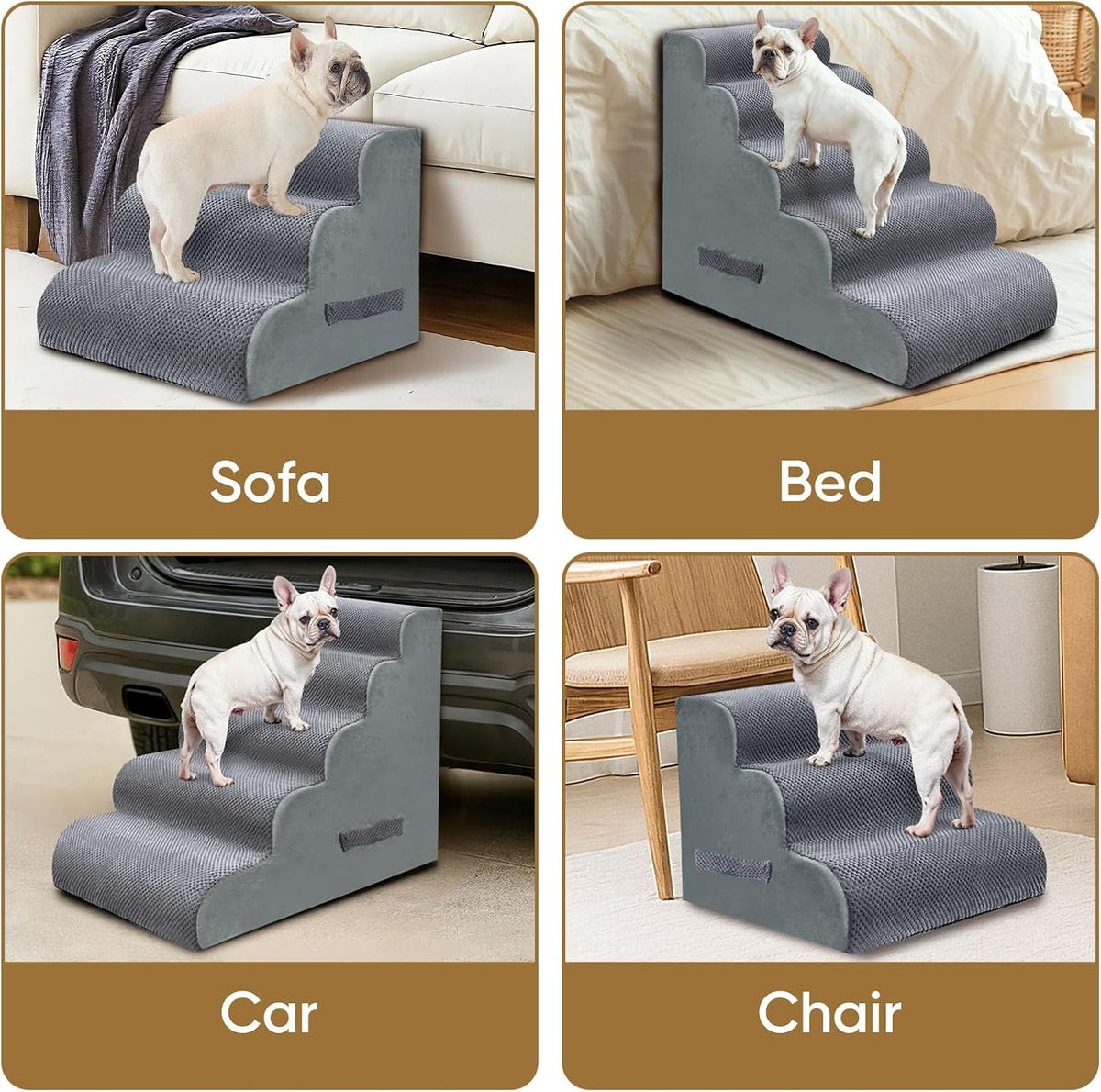 PAWSCRAT 4-Step Pet Stairs for High Beds & Sofas, 19.6''H Dog Stairs, Grey