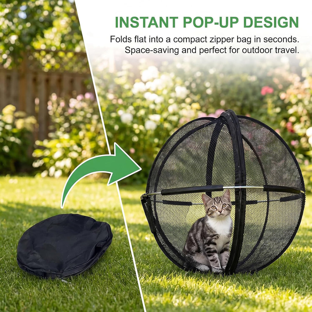 360° Panoramic Pop-Up Rolling Cat Playpen Hamster Ball for Outside (Pink)