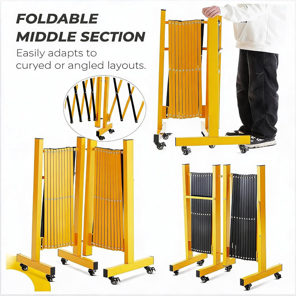 IDEALHOUSE 11FT Expandable Metal Safety Barricade Gate with Wheels