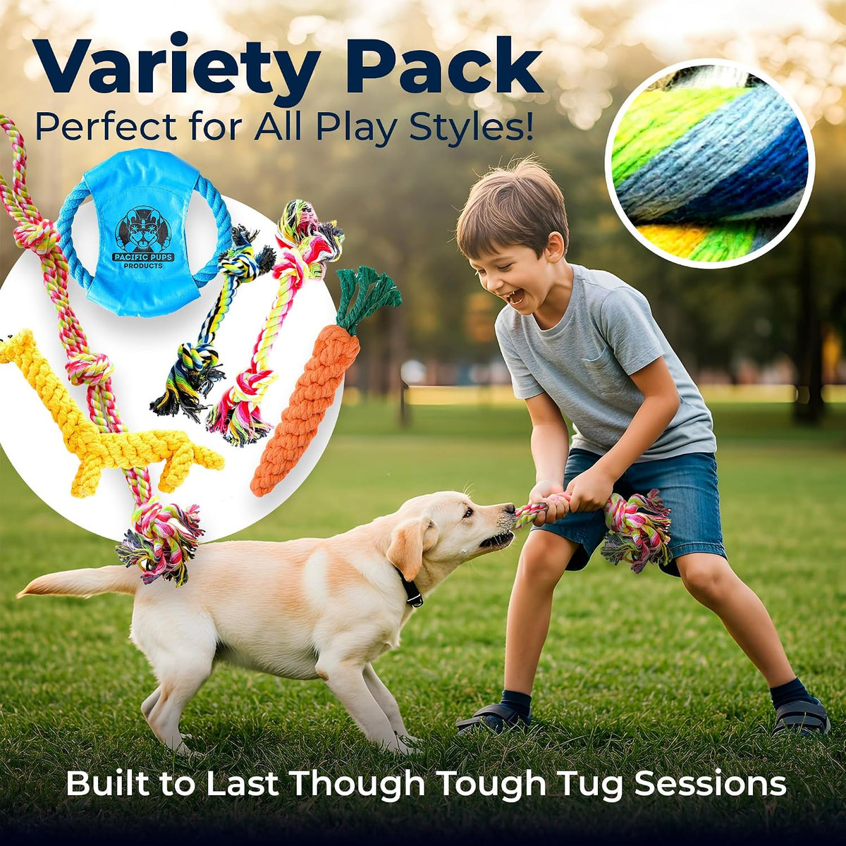 Pacific Pups Products Dog Rope Toys for Medium Dogs, 11 Pack
