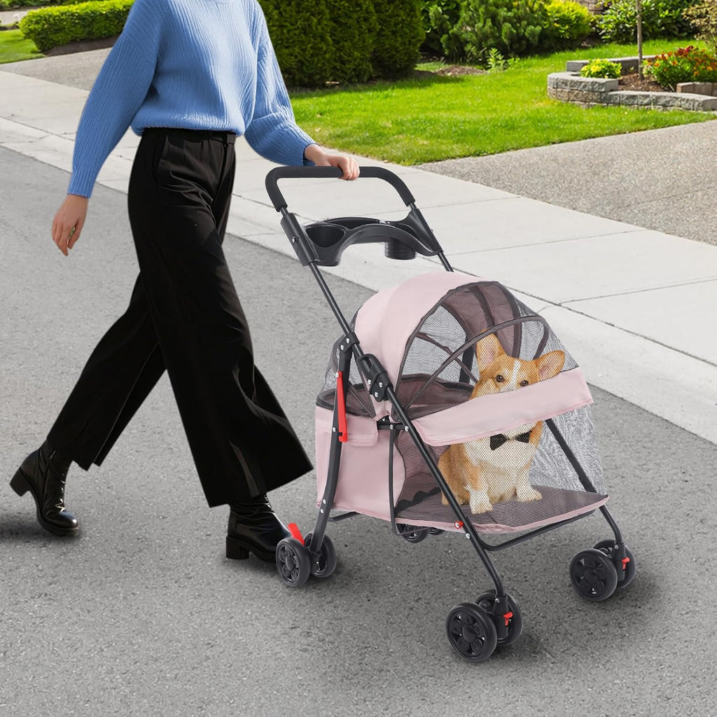 Pet Stroller Foldable Lightweight for Small Dogs Cats(Pale Pinkish Grey)