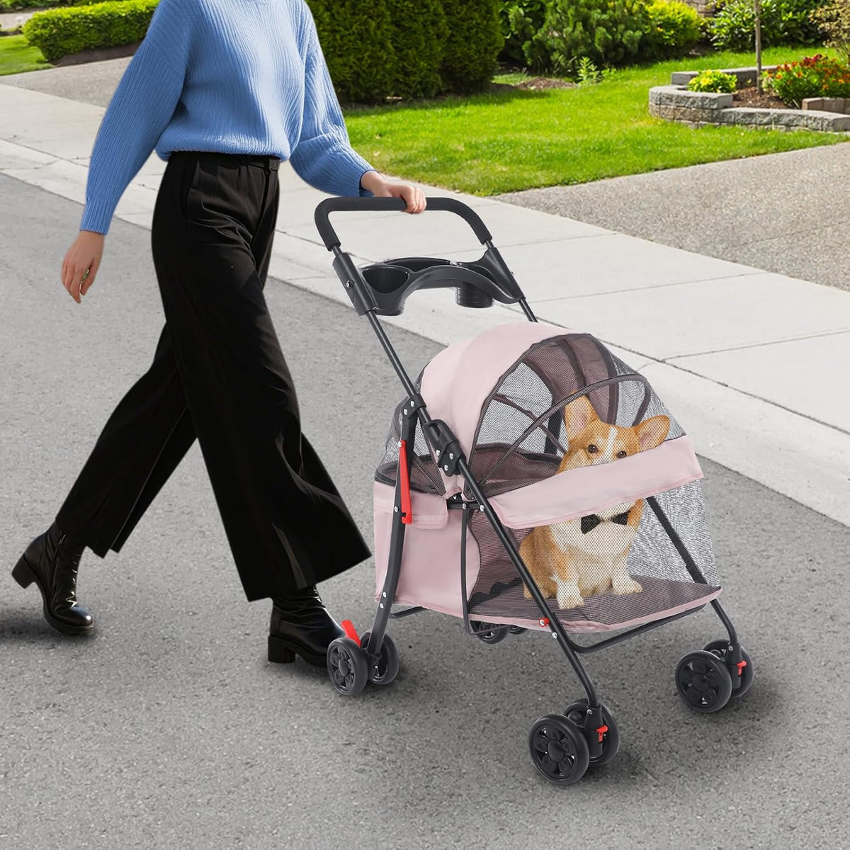 Pet Stroller Foldable Lightweight for Small Dogs Cats(Pale Pinkish Grey)