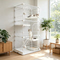JaxShark Cat Cage for Indoor Cats, DlY Catio & Cat Playpen with Escape-Proof Spacing, Sturdy Metal Cat Crate Kennel for Kittens, Ferrets & Small Animals (White, 3-Tier 52.5")