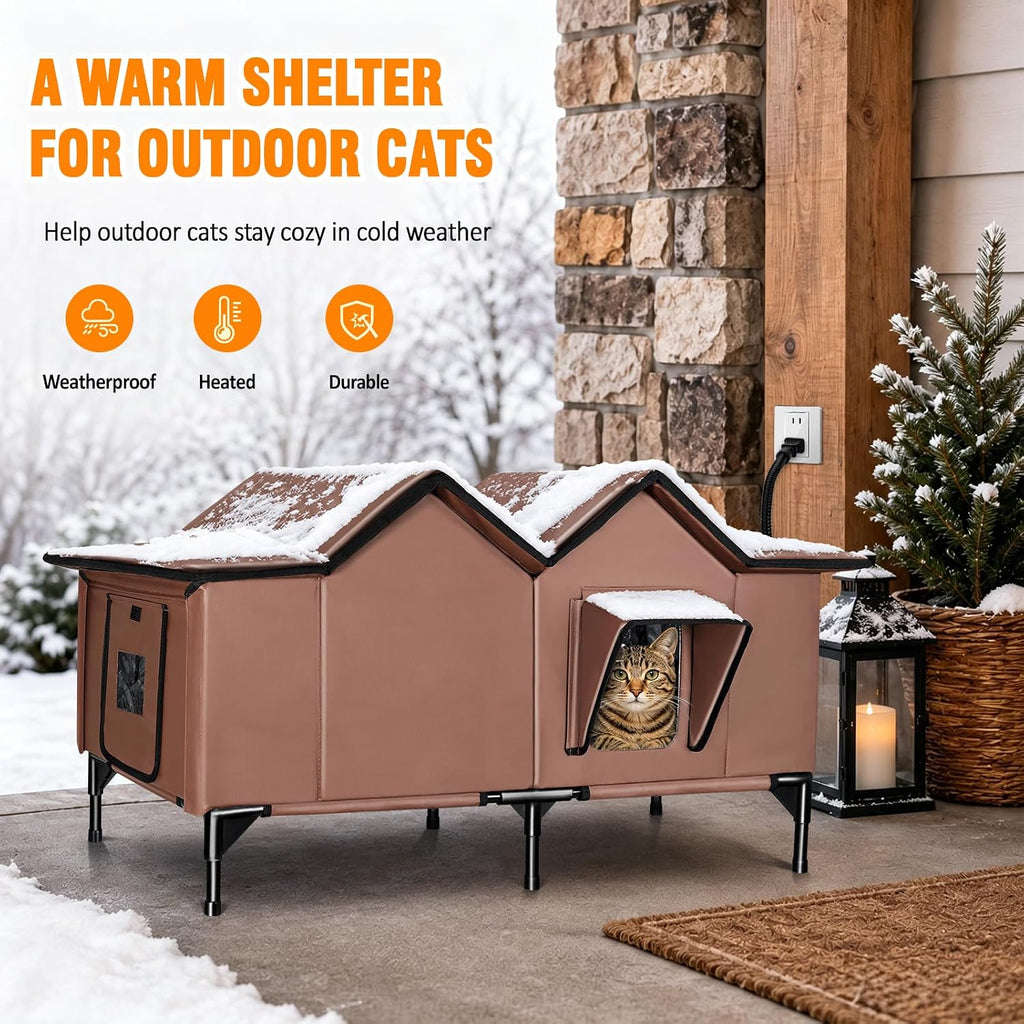 Heated Cat House for Outside, Outdoor Heated Cat House Weatherproof