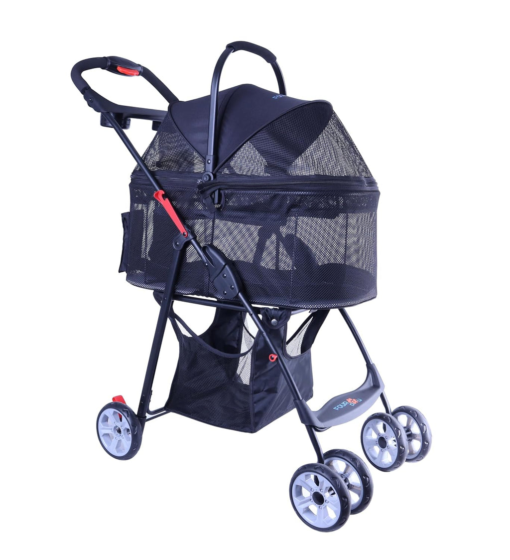 Full-Window pet Stroller 4 Wheels for Cats & Dogs, with Storage Basket,Cup Holder, Travel Puppy/Cats Stroller.