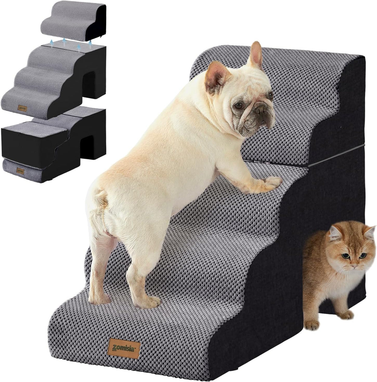 Dog Ramp for Large Dogs with Tunnel, 24" H 5 Steps for High Bed