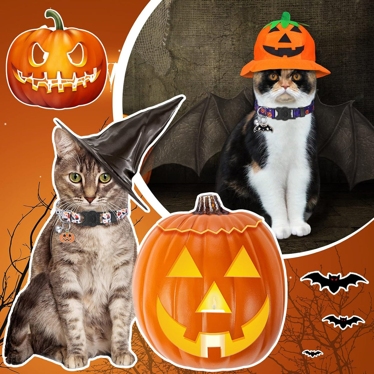 8 Pcs Halloween Cat Collars Breakaway with Bell, Adjustable Buckle