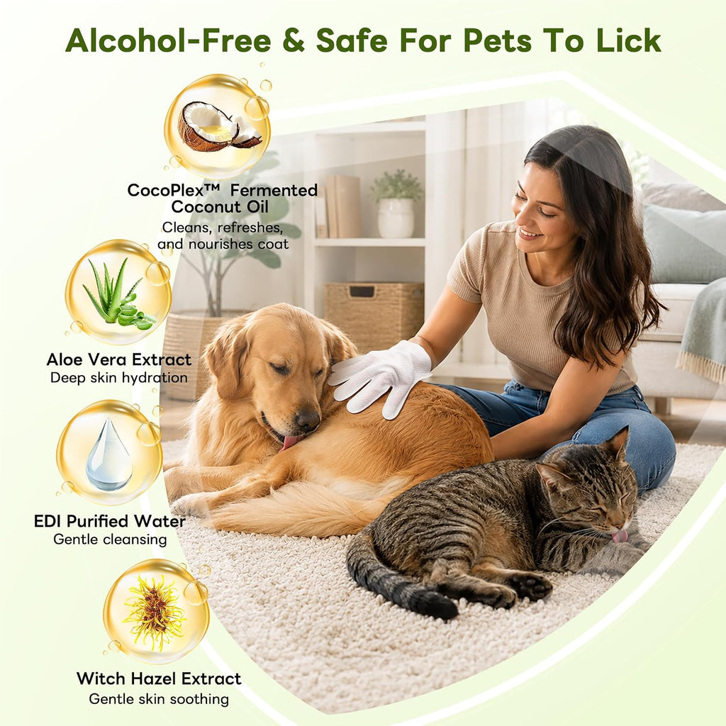 Dog Wipes for Dogs & Cats, Pet Glove Wipes for Paws, Body and Butt