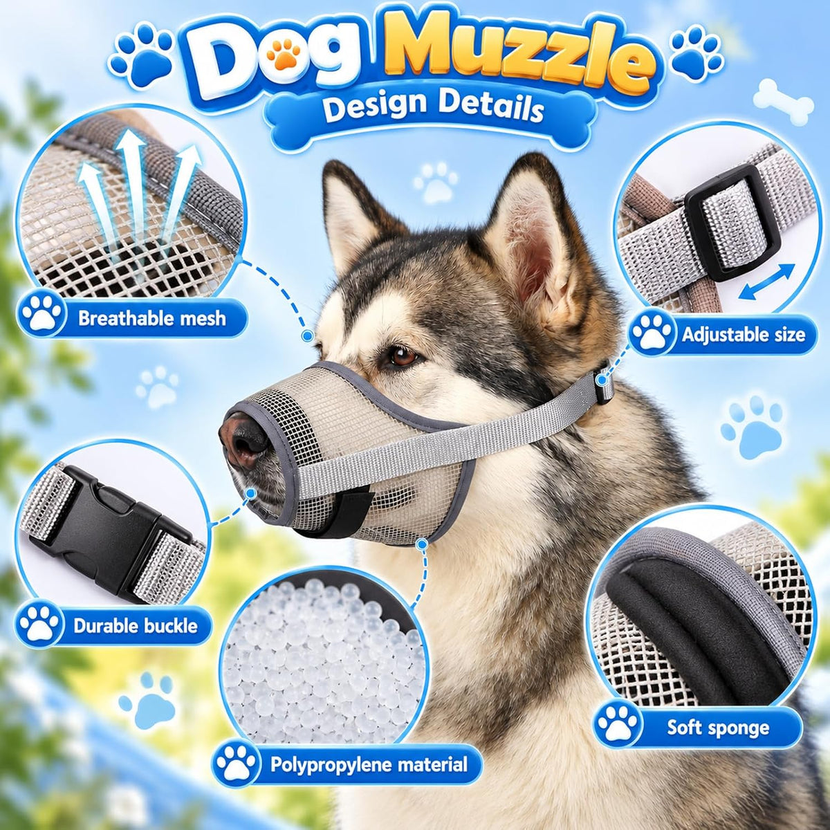 2PCS Adjustable Dog Muzzle Breathable Mesh Anti Bite, Comfortable Anti-Bite Dog Muzzle Designed for Safe Walking, Comfor
