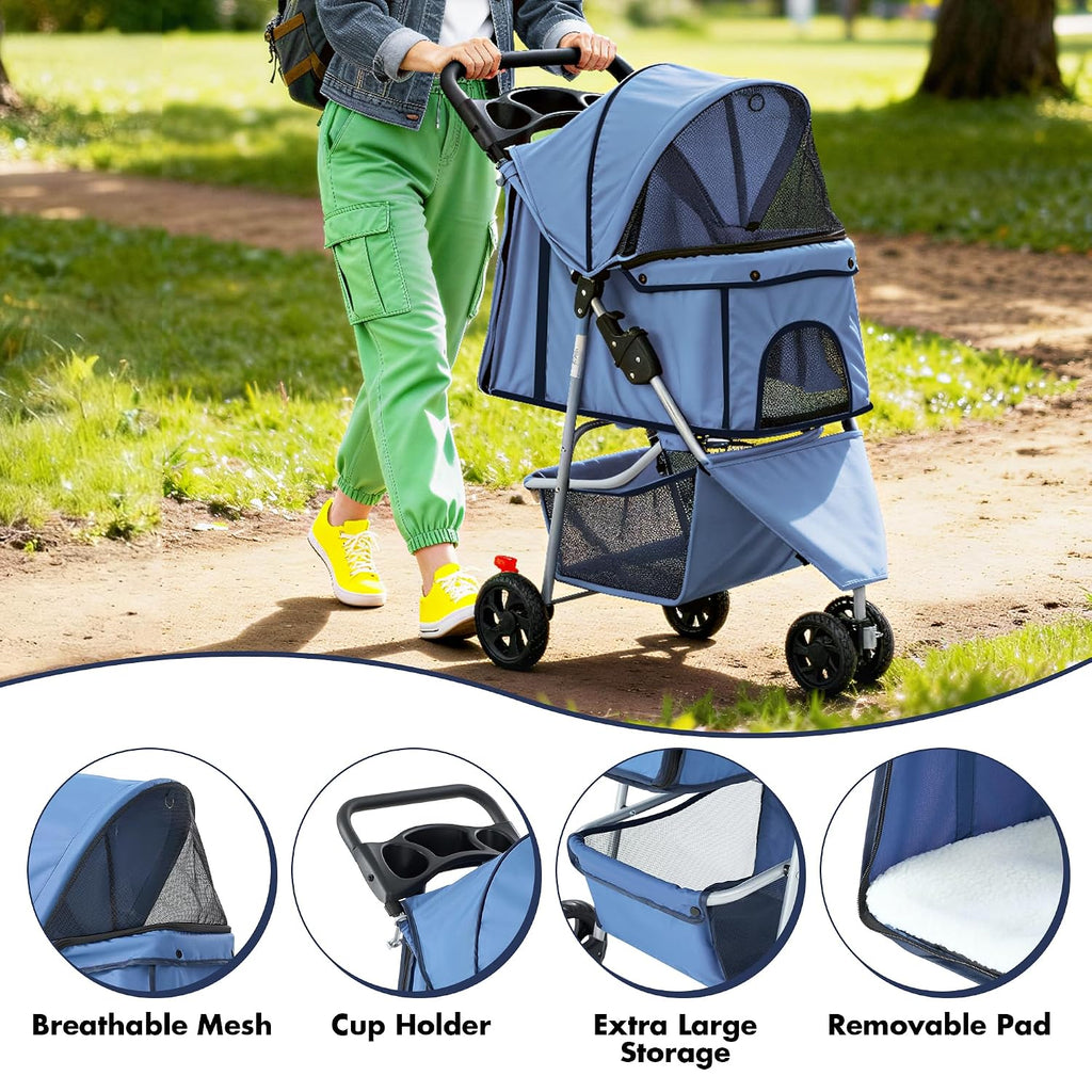 DUMOS 3 Wheels Pet Stroller for Small Dogs and Cats, Foldable