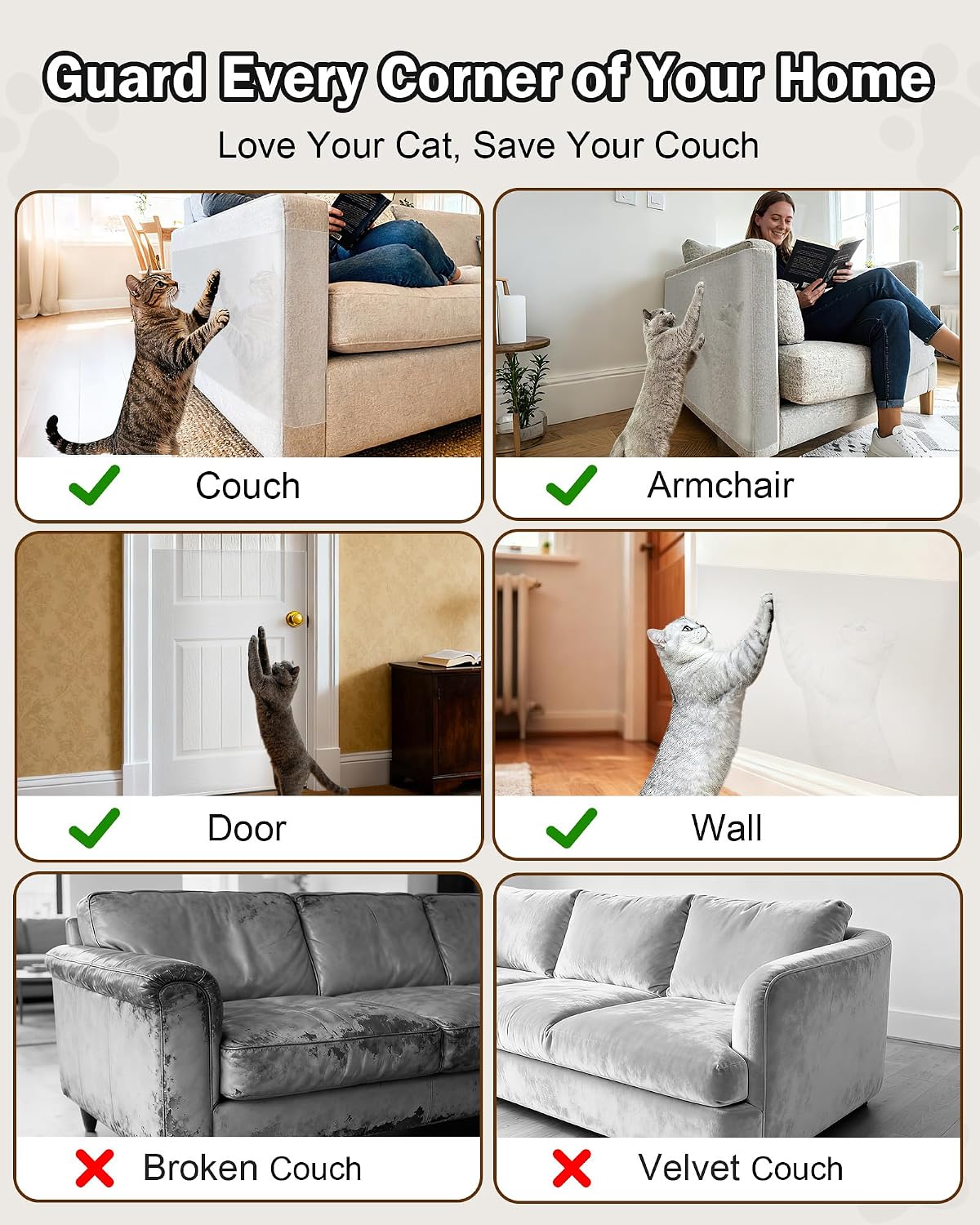 Cat Scratch Furniture Protector Couch - 1 Roll Clear PET 7.9 x 196.8 Inch