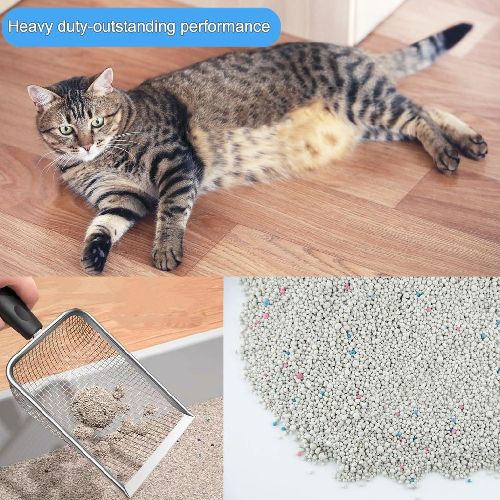 Cat Litter Scoop, Stainless Steel Cats Sturdy Mesh Scooper Kitty Metal Scooper Long Handle Scooper Shovel Sifter for All