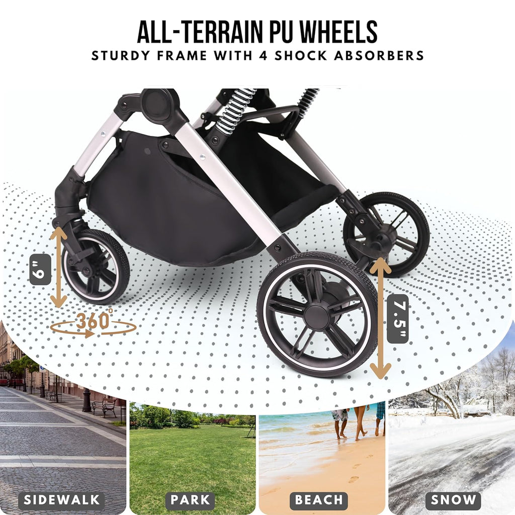 Bicystar Foldable Dog Stroller for Small Medium Dogs & Cats, 35 lbs, Grey