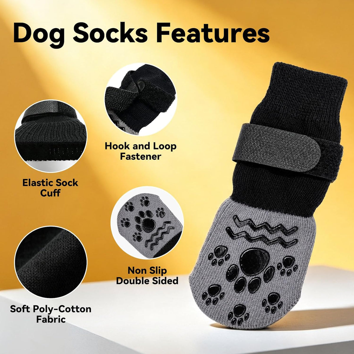 Non-Slip Dog Socks Prevents Paw Licking Grippy Dog Socks Paw Protector for Hot & Cold Pavement for Small Medium Large Do