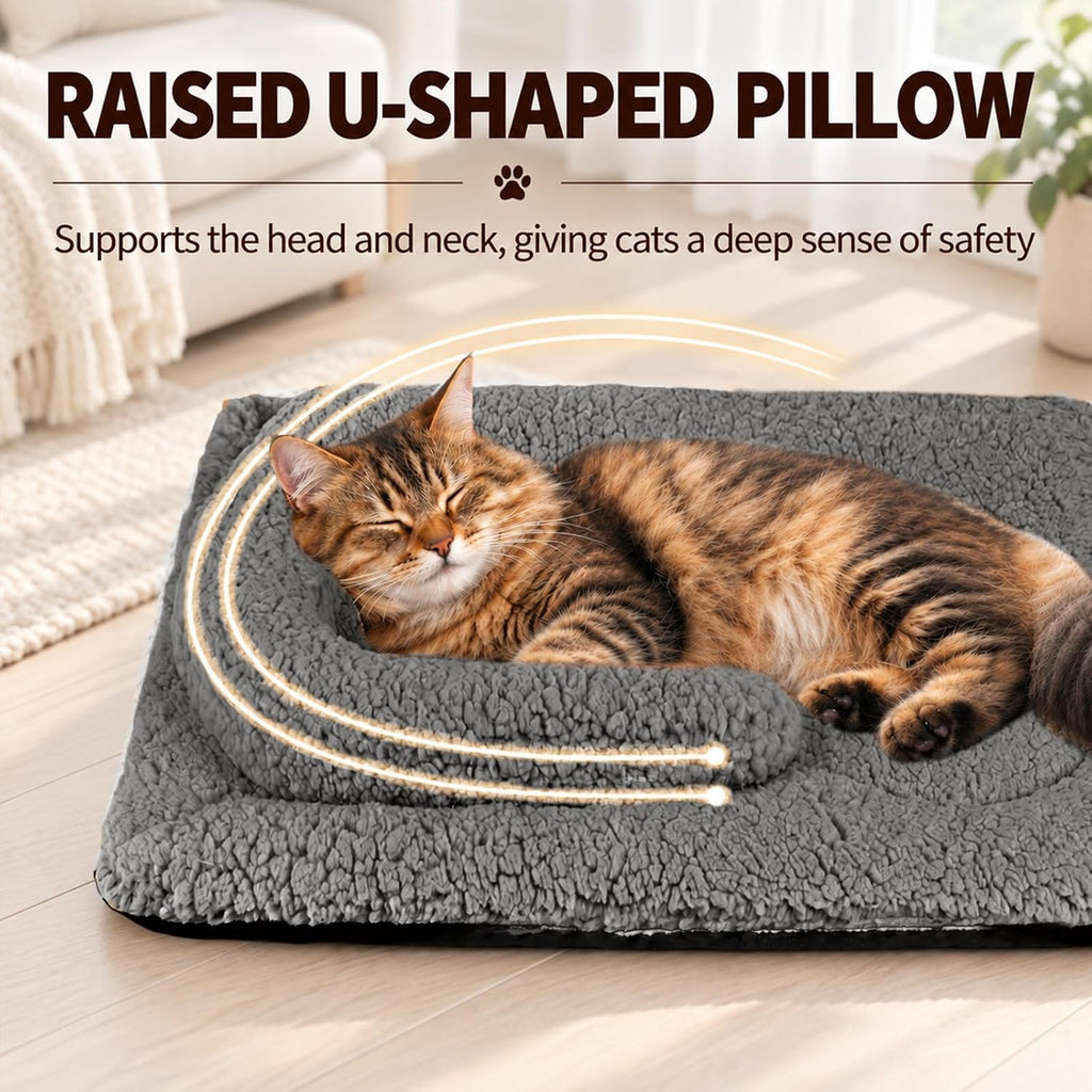 TailTastic Self Warming Cat Bed with U-Shaped Pillow for Warmth & Support