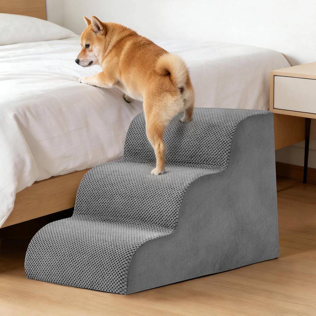 NEWBULIG 4-Step Dog Stairs, 20" H Dog Steps for Sofa and Chair, Grey