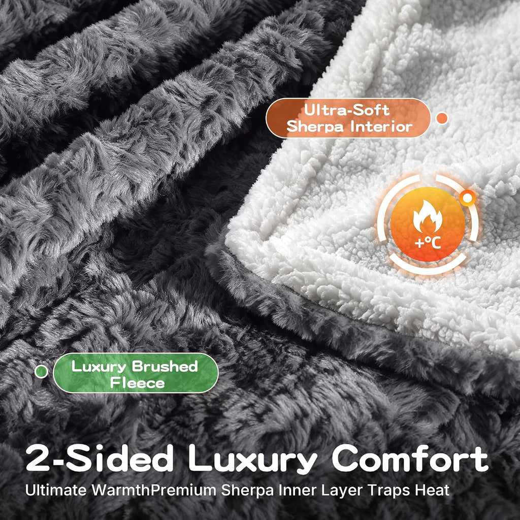 Cat Blanket for Indoor Cats, Soft Faux Fur & Sherpa, Dark Grey