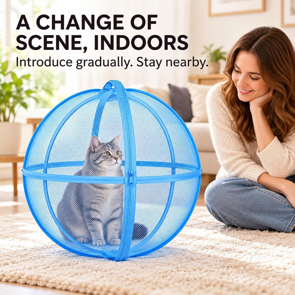 Rolling Cat Ball Enclosure, 27.6 Inch Foldable Spherical Mesh Cat Tent