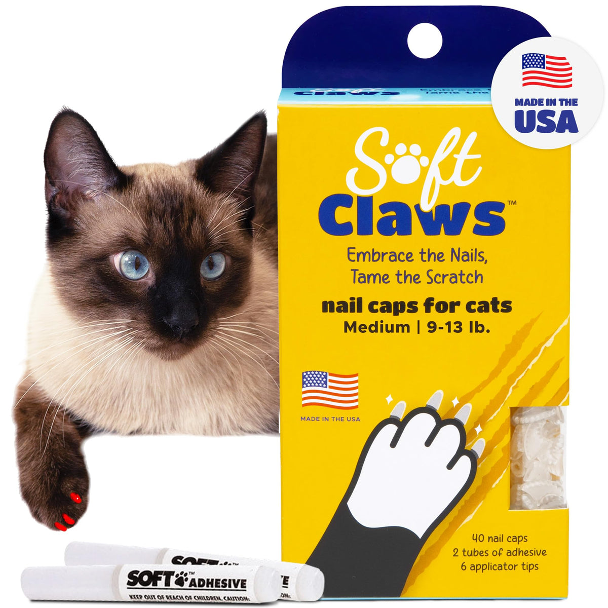 Soft Claws Nail Caps for Medium Cats, 40 Caps, Clear