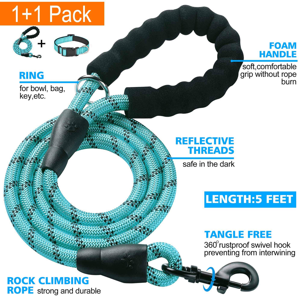 Ladoogo Reflective Dog Collar Padded with Soft Neoprene, Medium, Turquoise