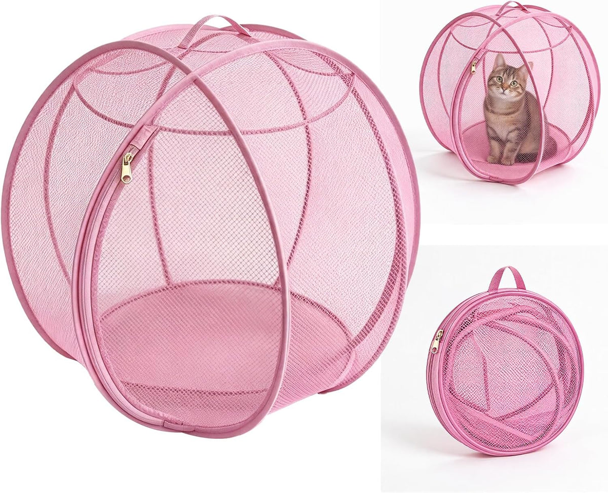 Rolling 360° Panoramic Cat Playpen Collapsible Breathable w/ Zipper