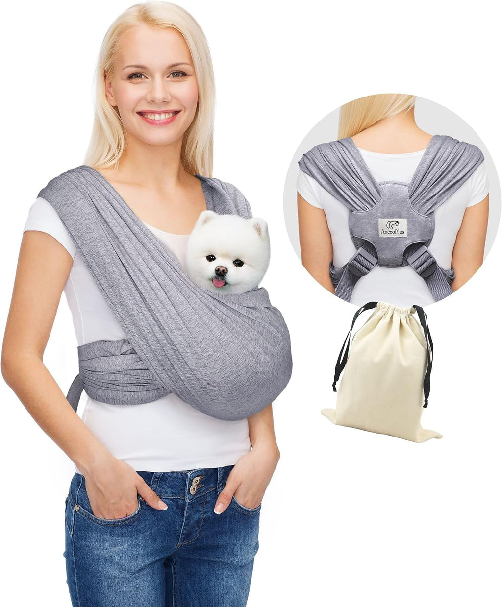 Small Dog Sling Carrier, Hands-Free, Charcoal Black, Regular