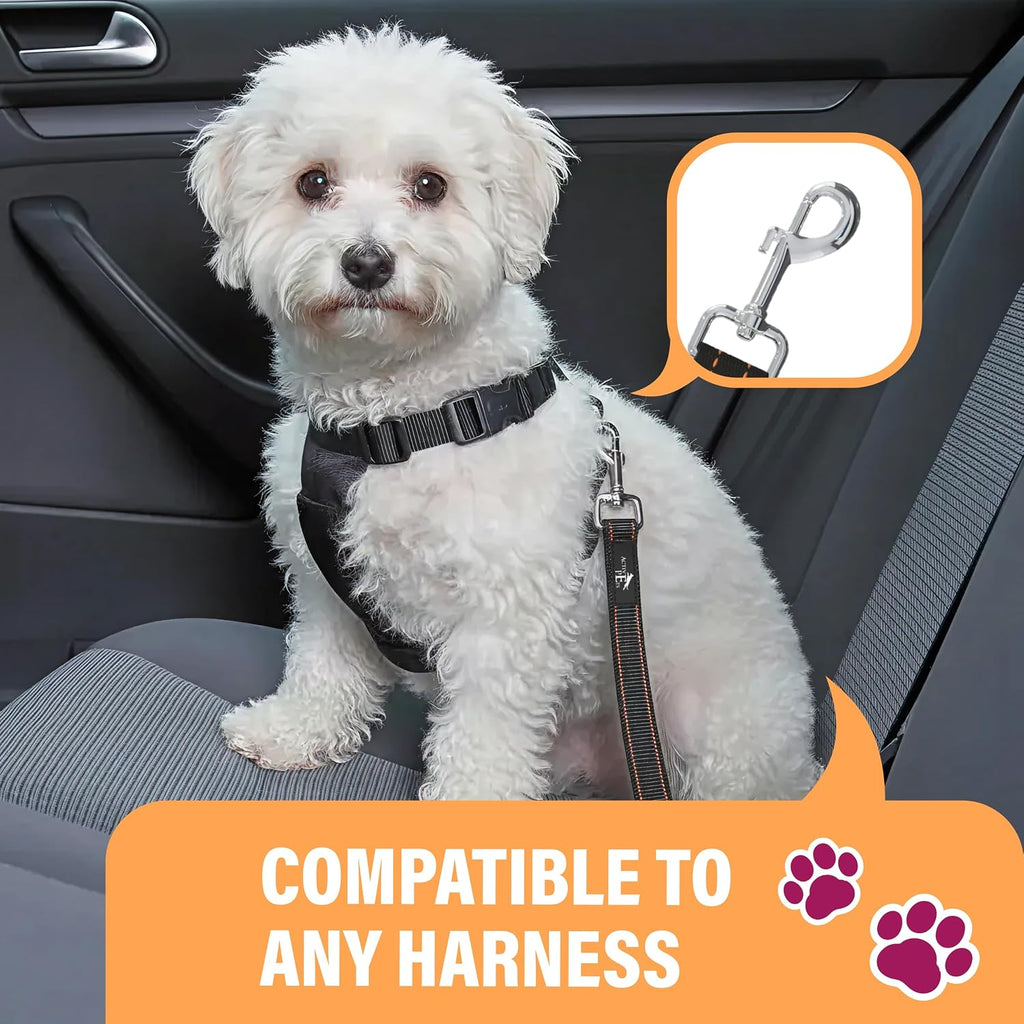 Black Car Seat Belt for Dogs, Attaches to Harness & Collar, Adjustable 18" - 24" Travel Restraint System Fits Small - La