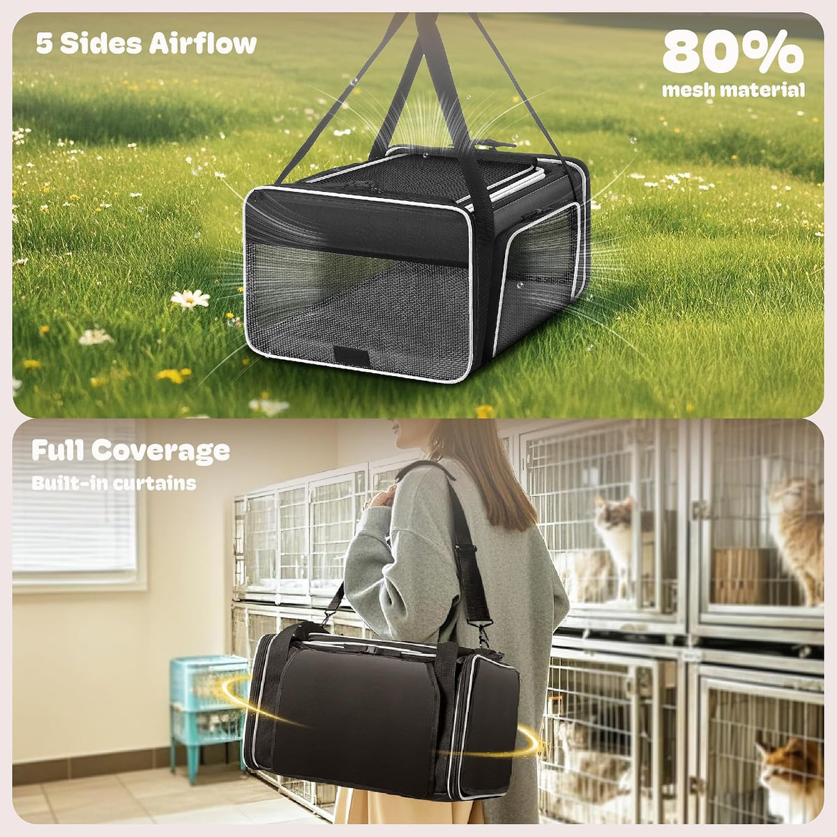 Top and 2 Sides Expandable Cat Carrier 18x13.5x9.5 TSA Airline Approved